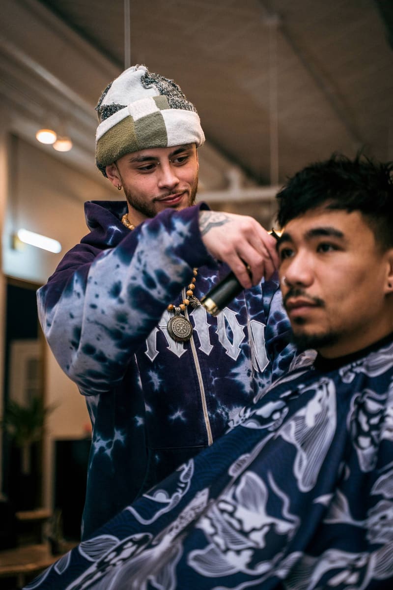 Noah Mikula lining up a client's haircut
